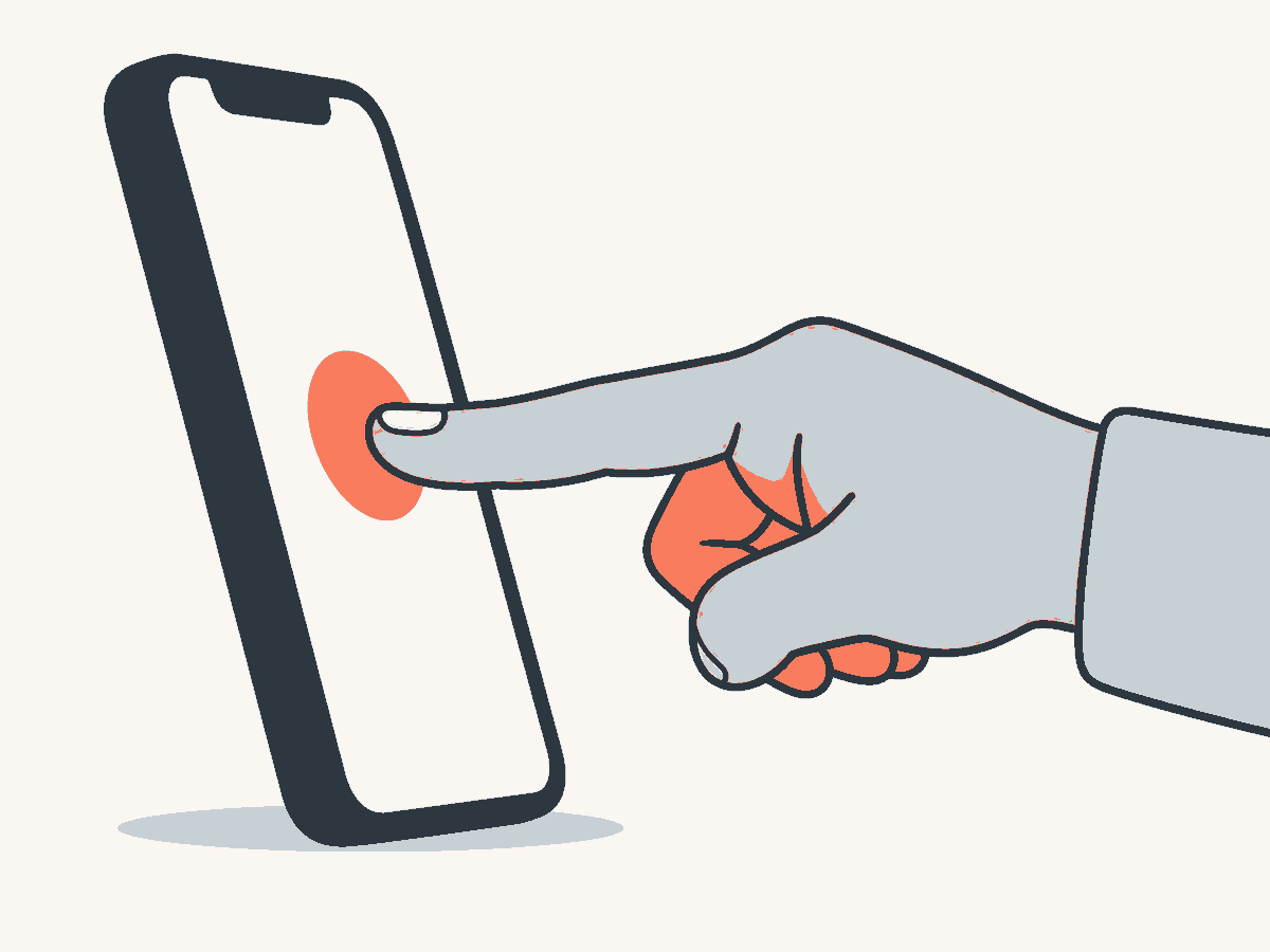 Ein Finger berührt einen Bildschirm, auf dem gleichzeitig ein Bild zu sehen ist.